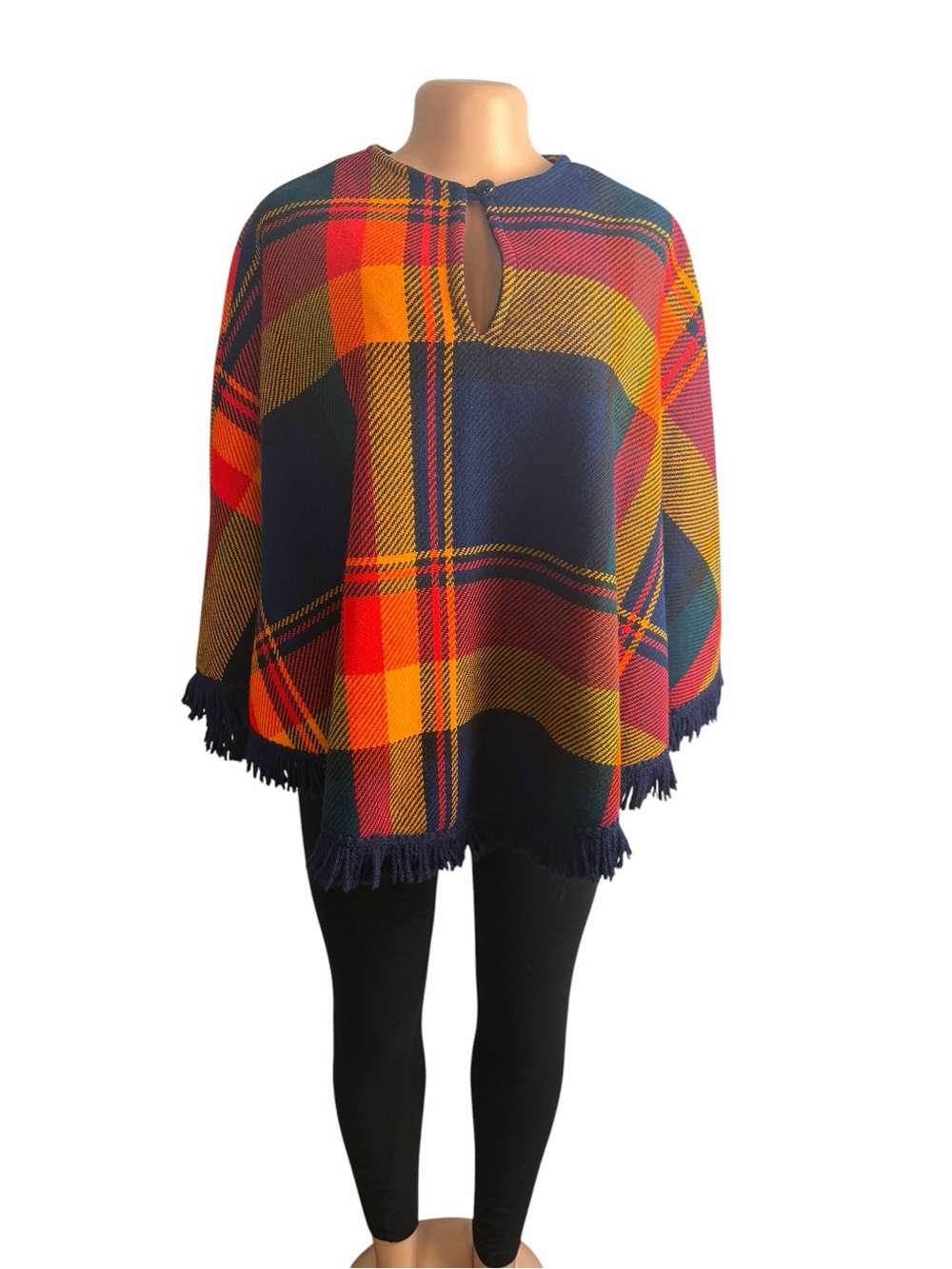 Vintage 70’s Beeline Vibrant Multicolor Plaid Poncho